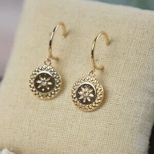 Estelle Starburst Gold Medallion Dangle Earrings